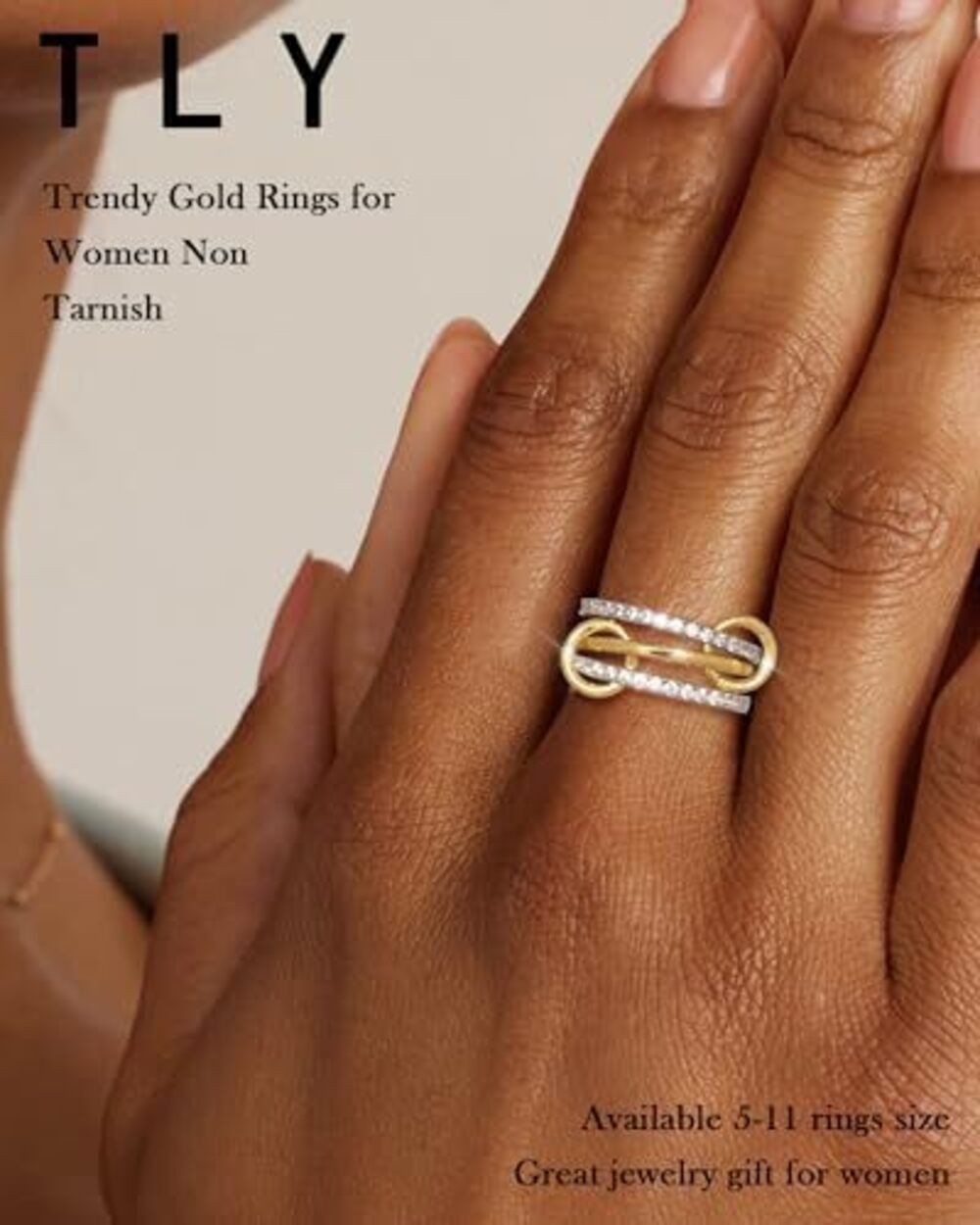 9829 Stackable Gold Rings 18K Gold Plated Interlocking Ring Stack Set Gold - Picture 2 of 6